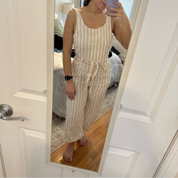 St Tropez West Pants - Striped linen jumpsuit